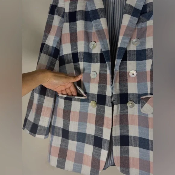 Veronica Beard Upcollar Schoolboy Dickey Blazer Blue Pink Gingham Plaid Size 2 - Picture 11 of 15